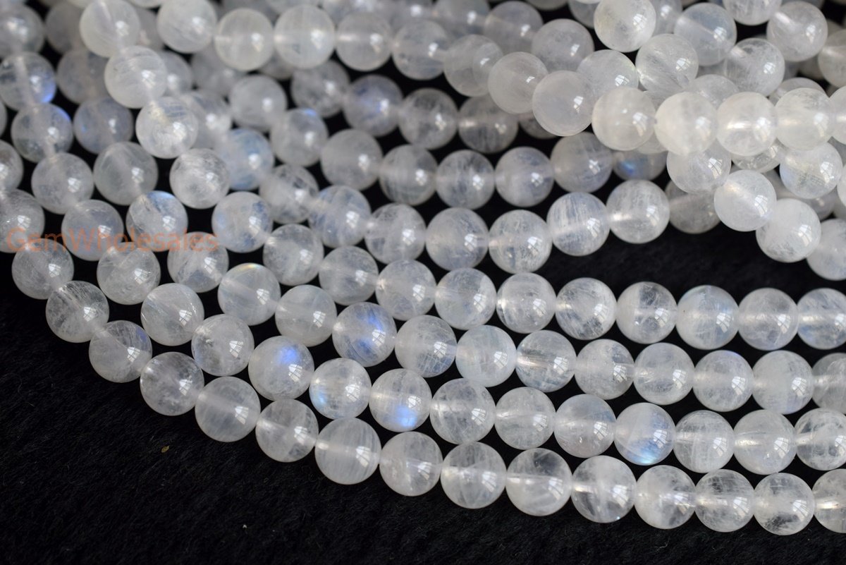 15.5" 6mm white blue Moonstone round beads, AA moonstone with blue shinning