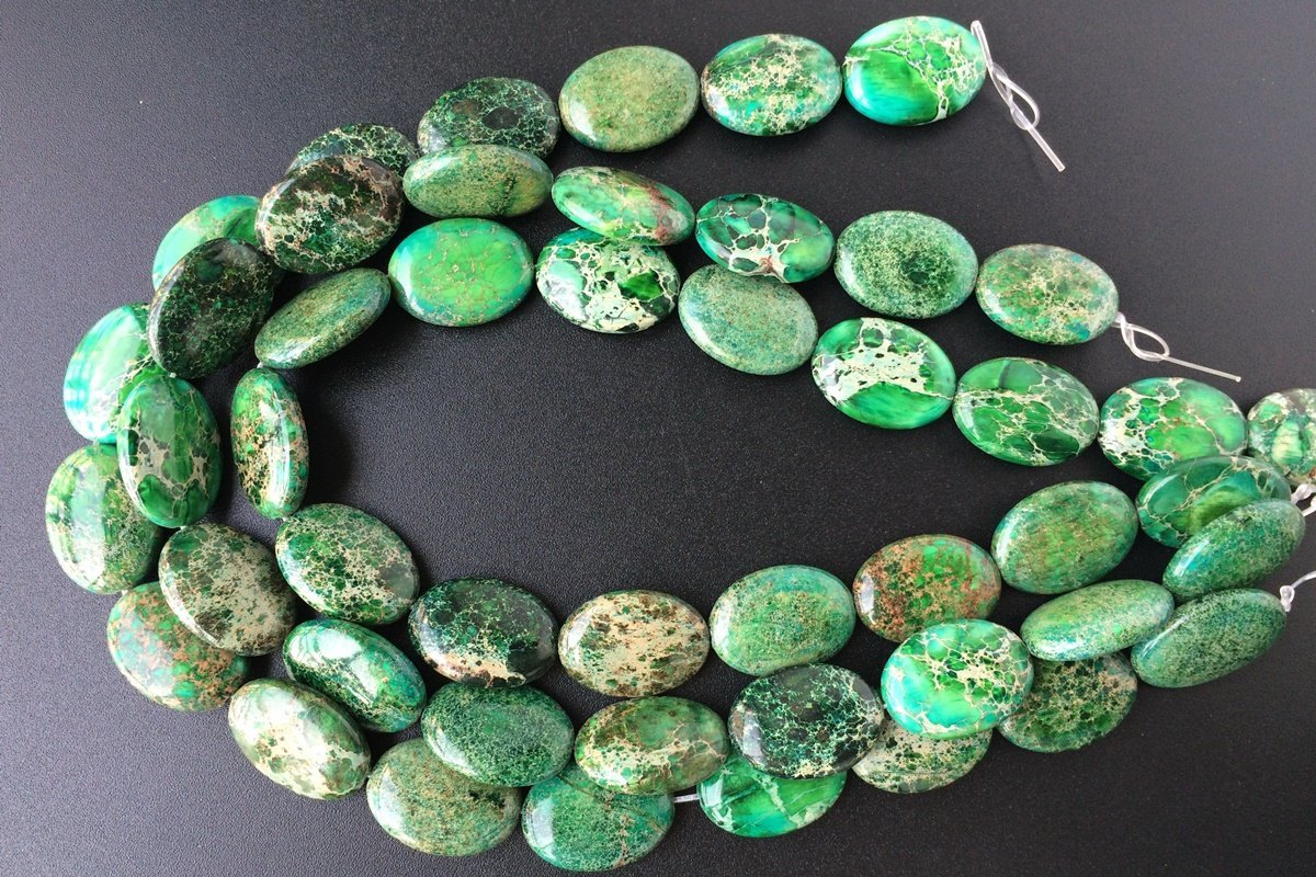 15.5" 18x25mm green Sea Sediment oval beads, emperor jasper beads,impression jasper, Terra Jasper