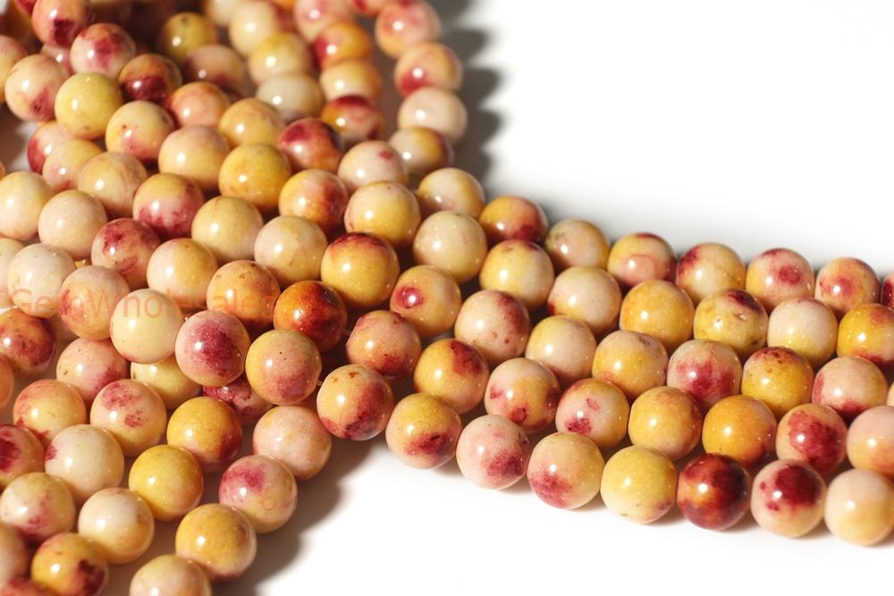 15.5" 8mm Dyed yellow red color jade round jewelry beads X014