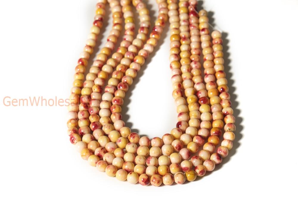 15.5" 8mm Dyed yellow red color jade round jewelry beads X014