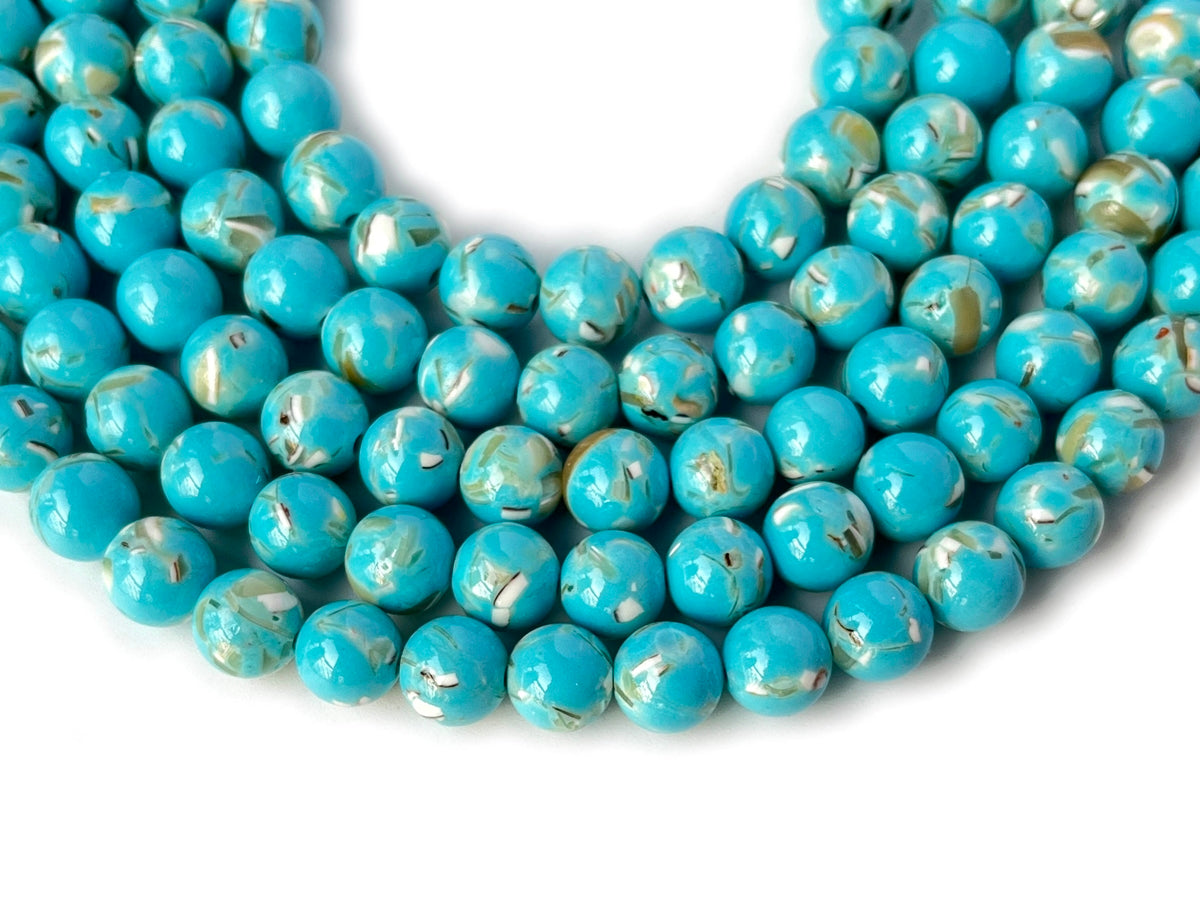 15.5" 8/10mm light Blue Turquoise With Shell Inlay round beads MTL