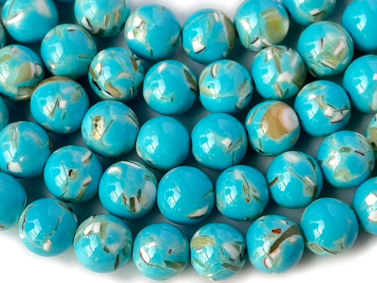 15.5" 8/10mm light Blue Turquoise With Shell Inlay round beads MTL