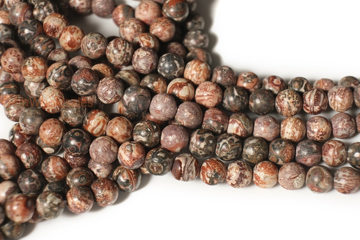 15.5" Natural redish leopard skin jasper 6mm/8mm/10mm round beads