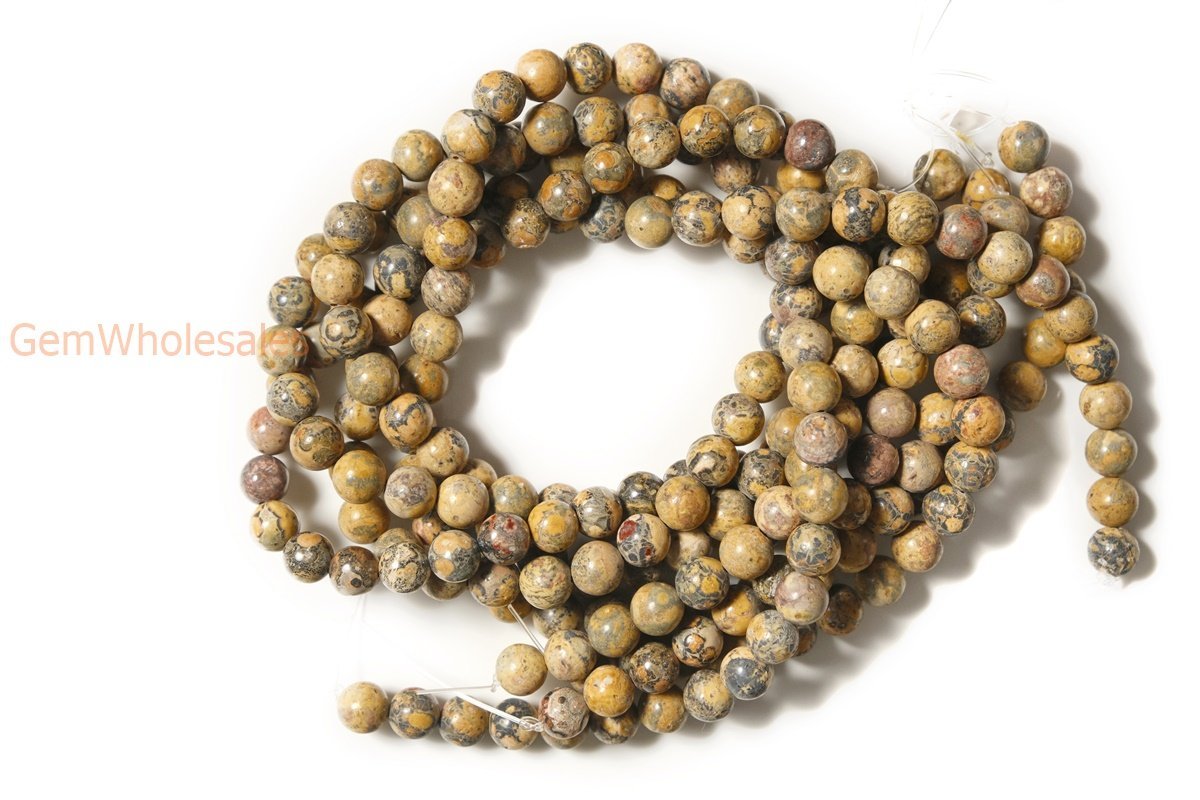 15.5" Natural yellowish leopard skin jasper 6mm/8mm/10mm round beads