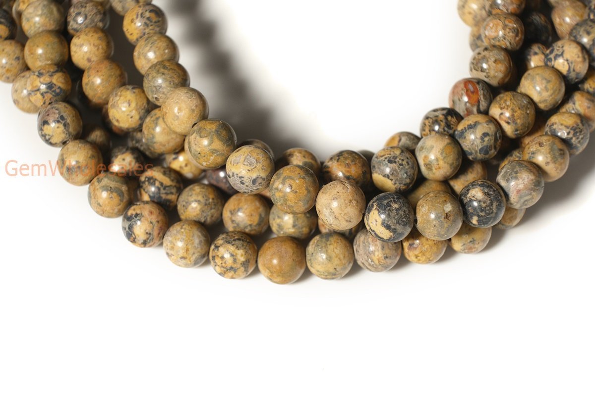 15.5" Natural yellowish leopard skin jasper 6mm/8mm/10mm round beads