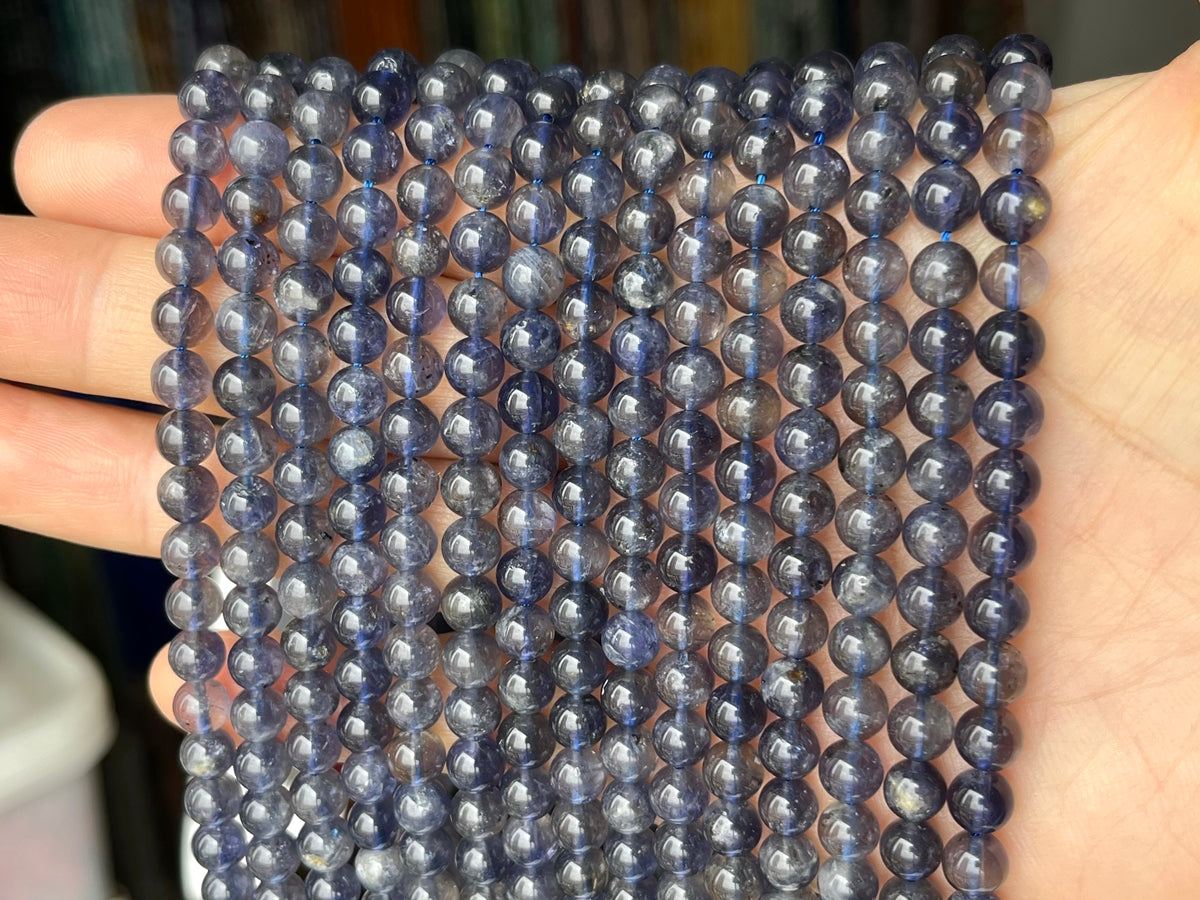 15.5"  Natural 6mm lolite stone round beads, light purple blue gemstone