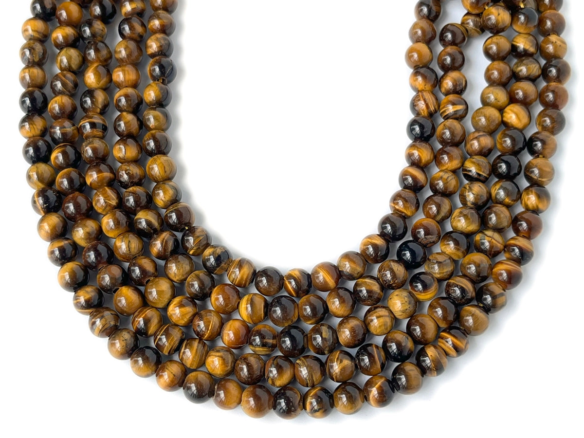 15" 8mm Natural yellow tiger eye stone 2.5mm big hole round beads