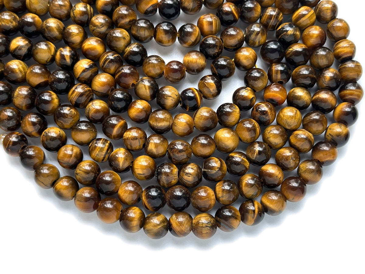 15" 8mm Natural yellow tiger eye stone 2.5mm big hole round beads