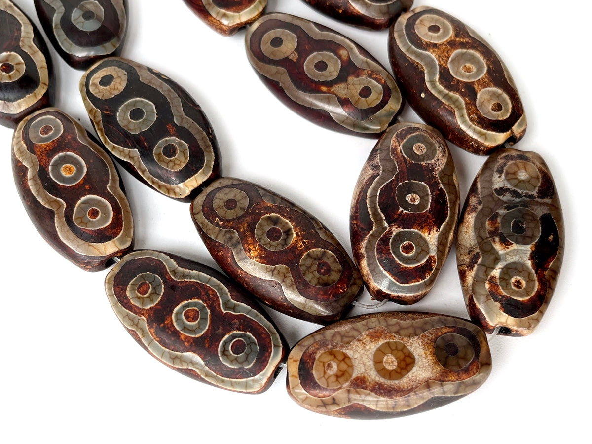 14" Antique Brown Bulk tibetan Dzi agate flat oval beads 22x40mm