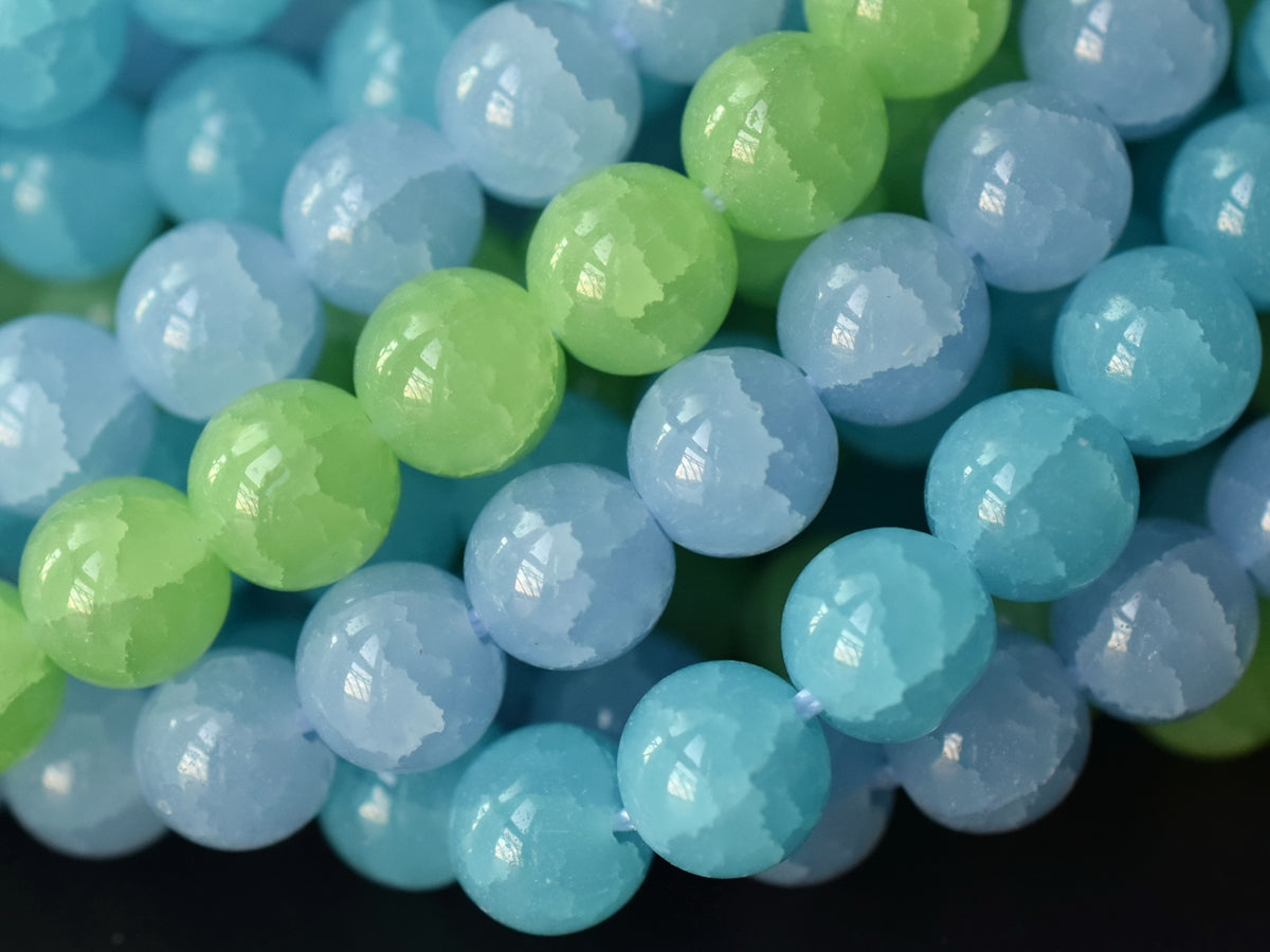 15" 8mm Blue green Glass round beads, angelite blue cracked glass