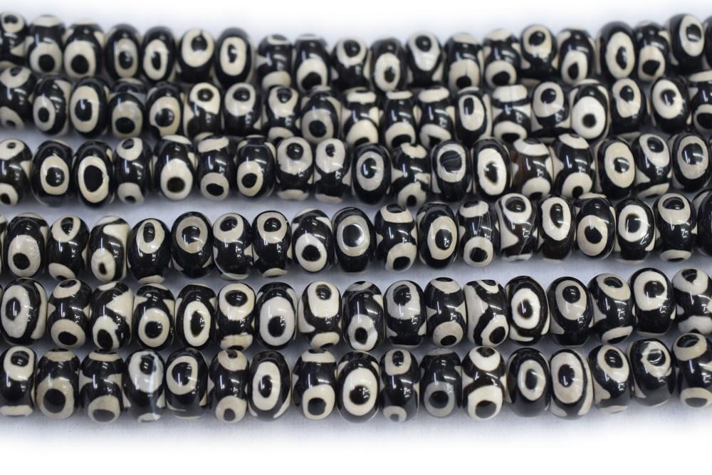 14.5" 10x14mm Black Bulk tibetan DZI agate rondelle beads 3 eye