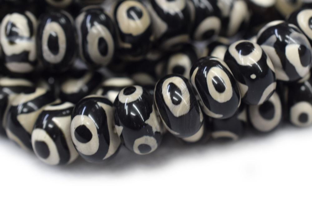 14.5" 10x14mm Black Bulk tibetan DZI agate rondelle beads 3 eye