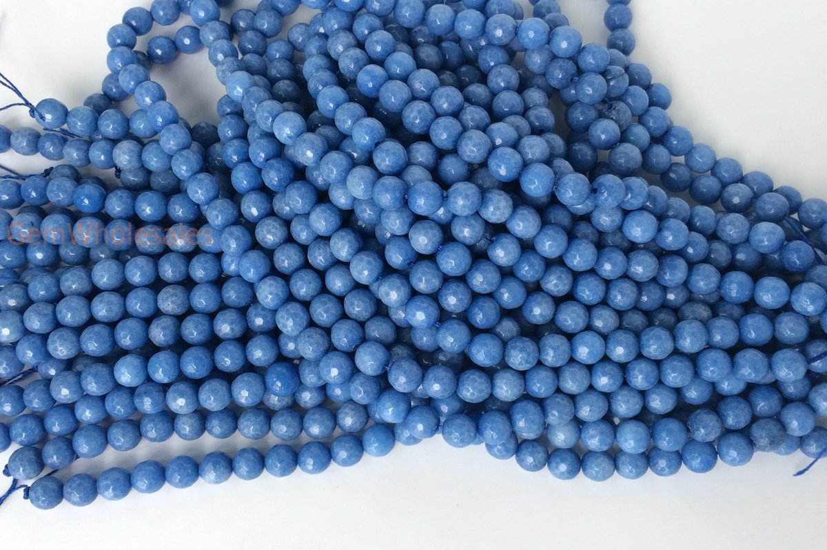 15" 8mm sky blue Malaysian jade Round faceted beads