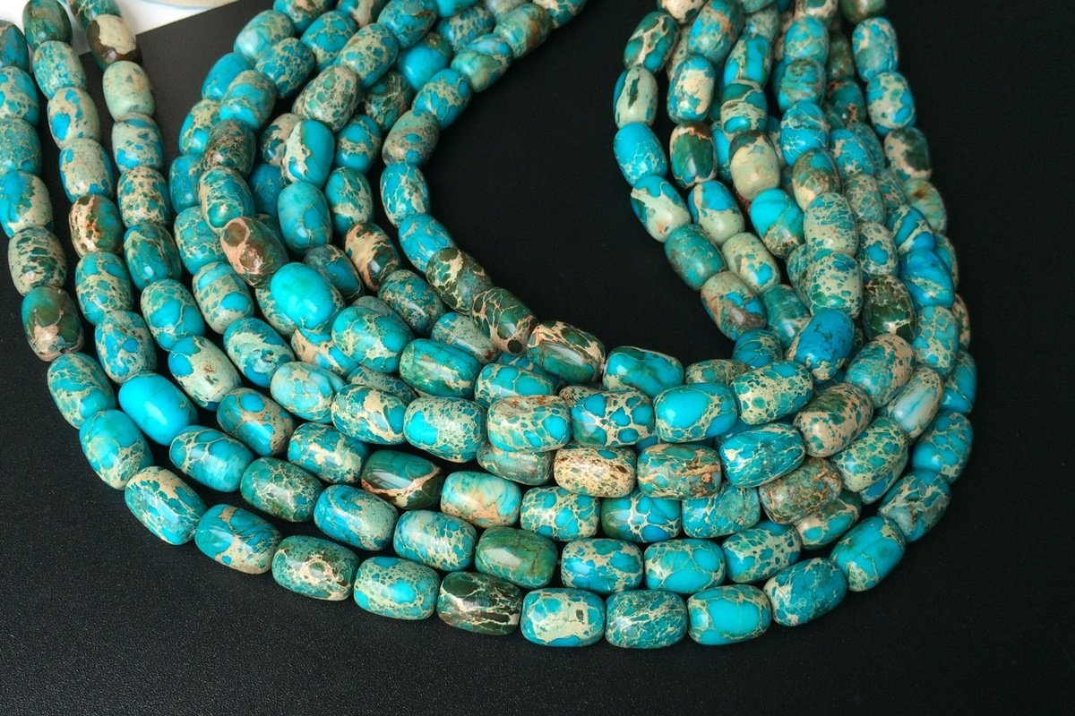 15.5" 10x14mm blue Sea Sediment barrel beads,Emperor stone, Terra Jasper