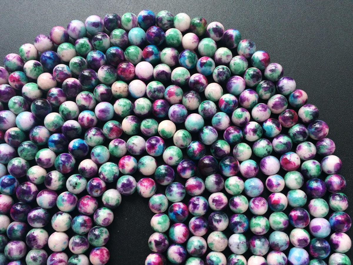 15.5" 8mm Dyed Red Green purple white round jewelry beads