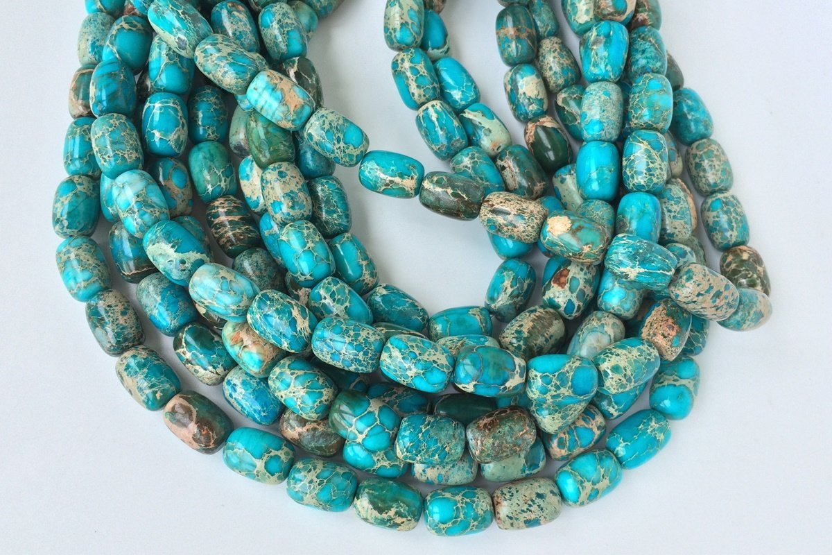 15.5" 10x14mm blue Sea Sediment barrel beads,Emperor stone, Terra Jasper