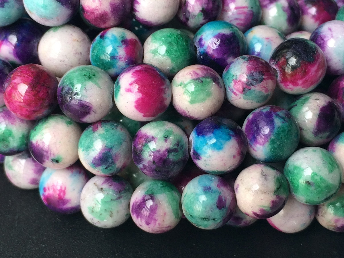 15.5" 8mm Dyed Red Green purple white round jewelry beads