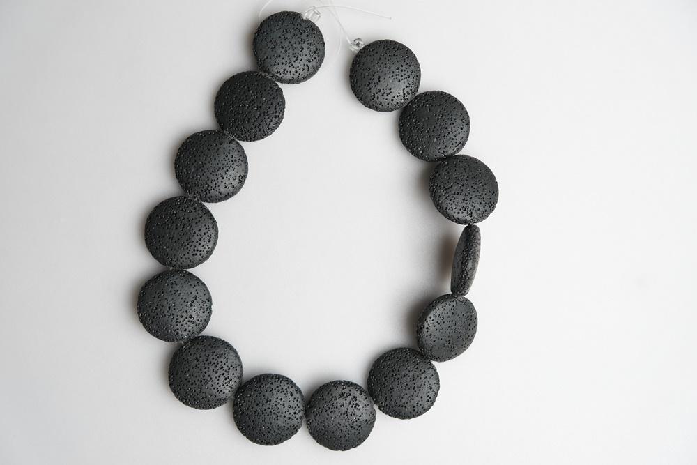 15" 20mm/25mm/30mm black Lava coin beads Gemstone pendant