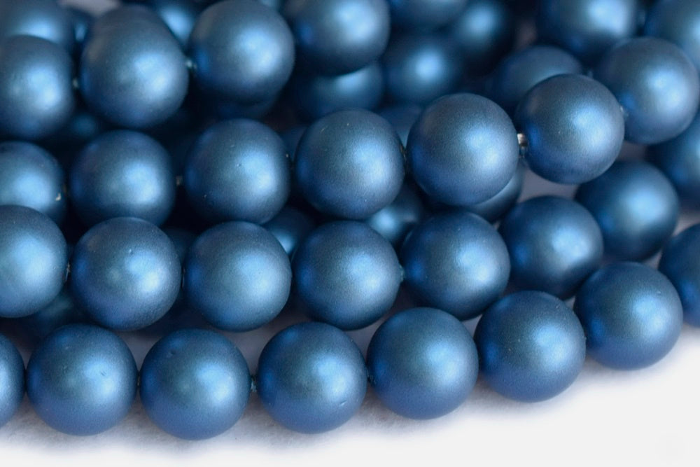 15.5" 8mm/10mm Dark blue Matte/frosted Shell pearl round beads
