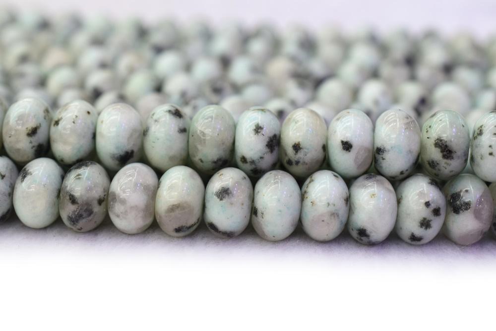 15.25" 8x12mm Tianshan blue stone roundel beads, Kiwi jasper rondelle