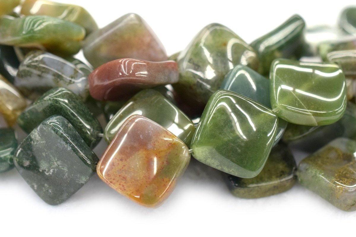 15.5" 16mm Natural green Indian agate twisted square beads