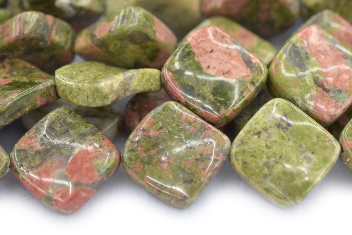 15.5" 16mm Natural unakite stone twisted square beads