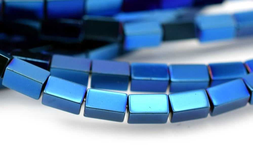 15.5" 2x4mm Blue Hematite stone rectangle tube beads