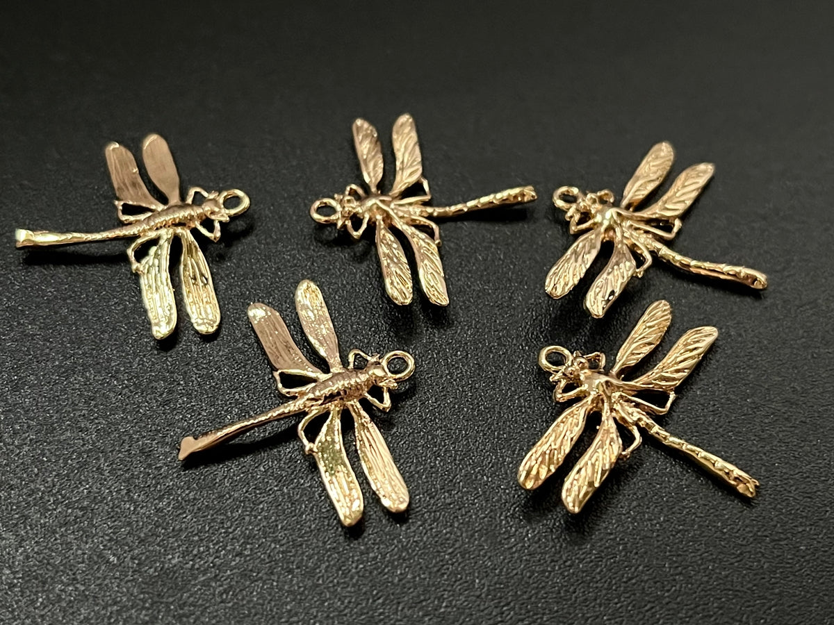 4PCS 22x24.5mm dragonfly gold plated metal part jewelry findings