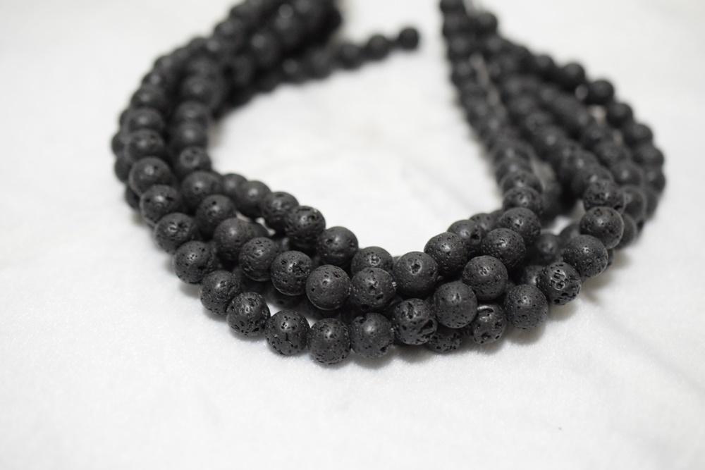 15.5" 14mm/16mm black Lava Round Gemstone beads