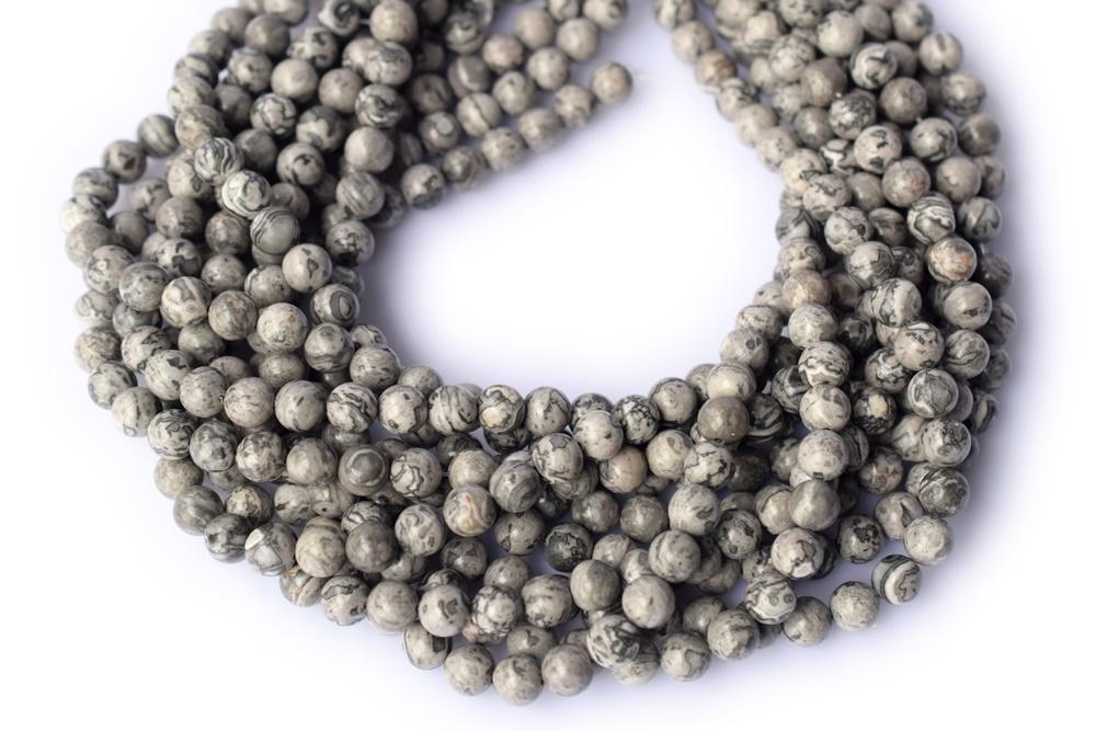 15.5" 10mm Natural grey map stone round beads ,Grey Crazy Lace Jasper Picasso