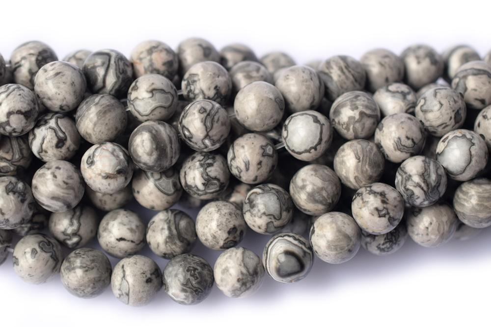 15.5" 8mm Natural grey map stone round beads ,Grey Crazy Lace Jasper Picasso