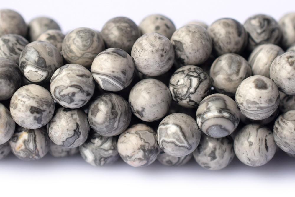15.5" 6mm Natural grey map stone round beads ,Grey Crazy Lace Jasper Picasso