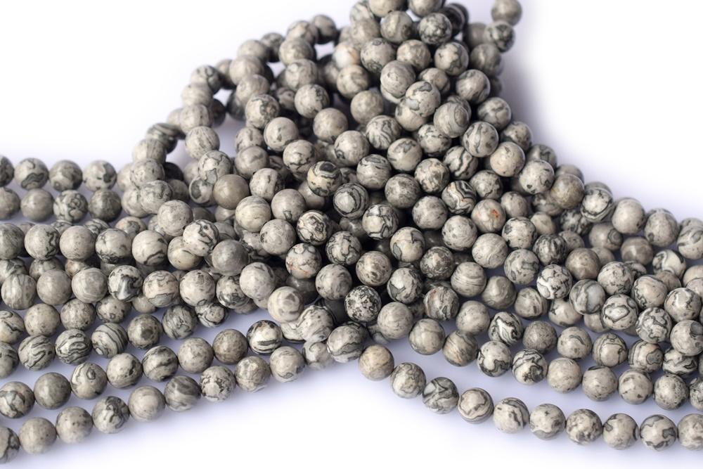 15.5" 10mm Natural grey map stone round beads ,Grey Crazy Lace Jasper Picasso