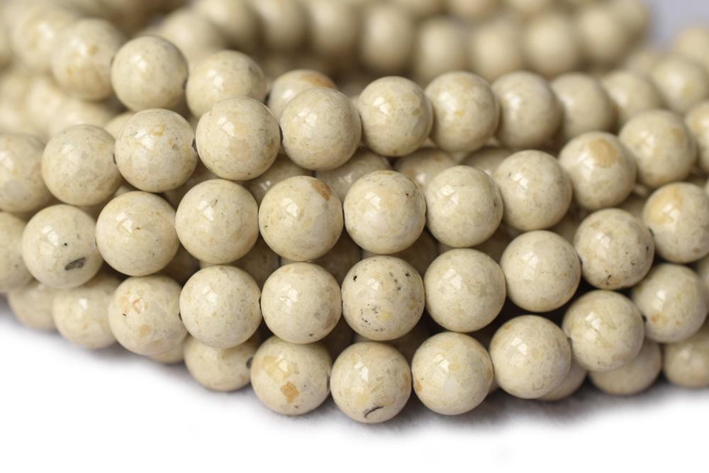 15.5" 4mm/6mm Natural fossil round beads, beige color DIY beads, White gemstone wholesale