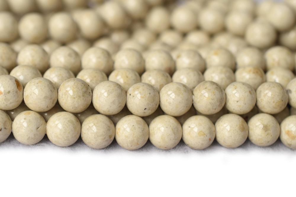 15.5" 8mm Natural fossil round beads, beige white color gemstone beads