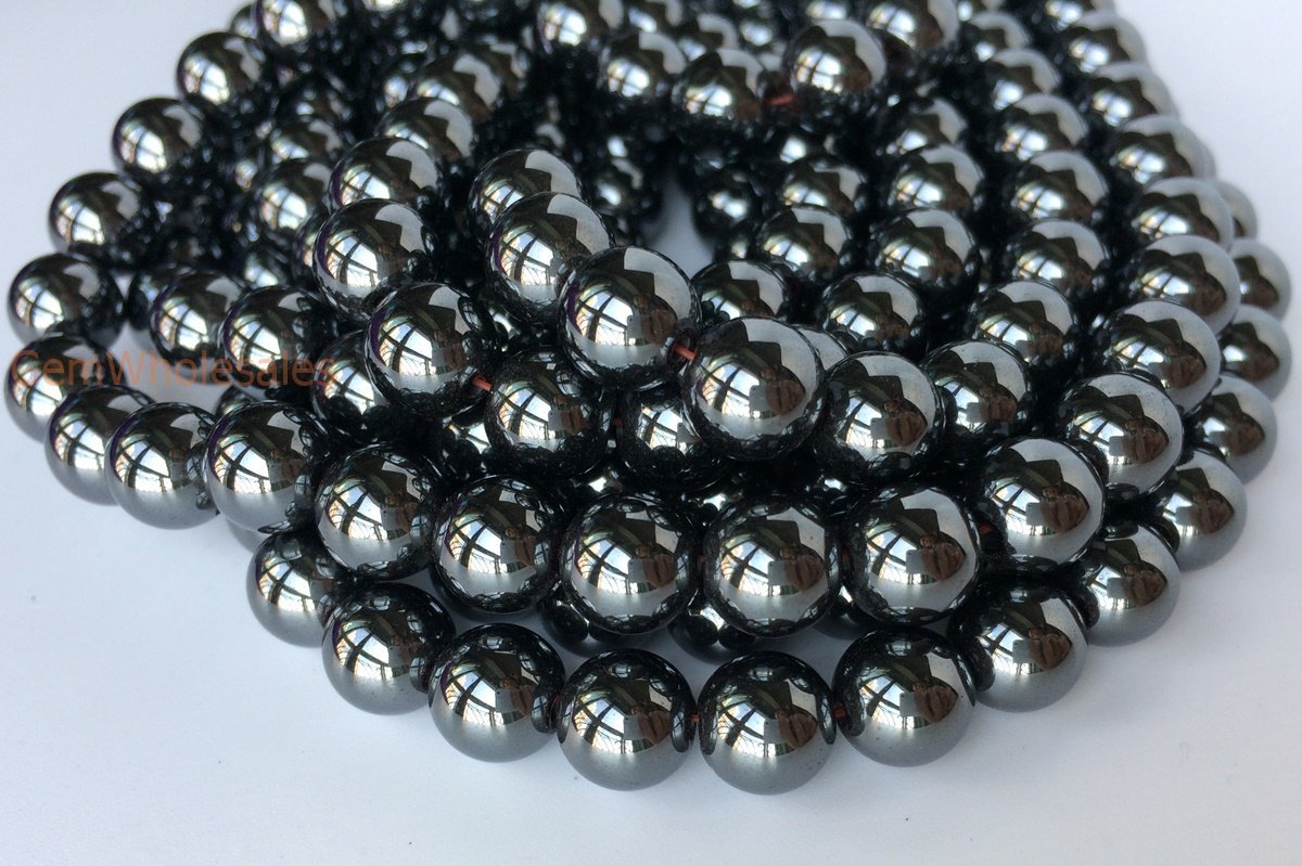 15.5" 4mm/6mm/8mm Natural Hematite stone round beads, Noir Black