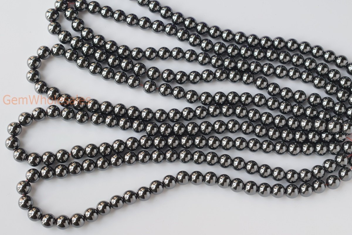 15.5" 4mm/6mm/8mm Natural Hematite stone round beads, Noir Black