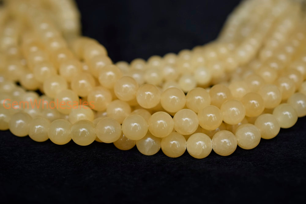 15.5" 8mm/10mm/12mm natural yellow jade Round gemstone beads