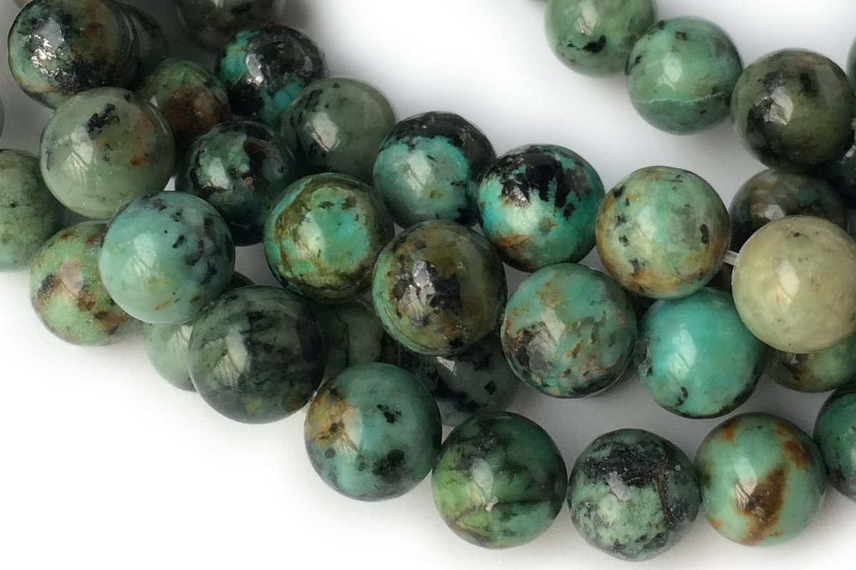 15.5" Natural African turquoise 4mm/6mm/8mm round beads, green black multi color gemstone beads