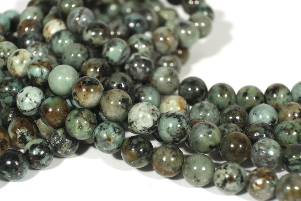 15.5" Natural African turquoise 4mm/6mm/8mm round beads, green black multi color gemstone beads