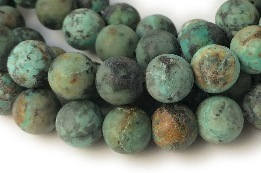 15.5" 10mm/12mm Frosted/matte African turquoise round beads, green black multi color beads