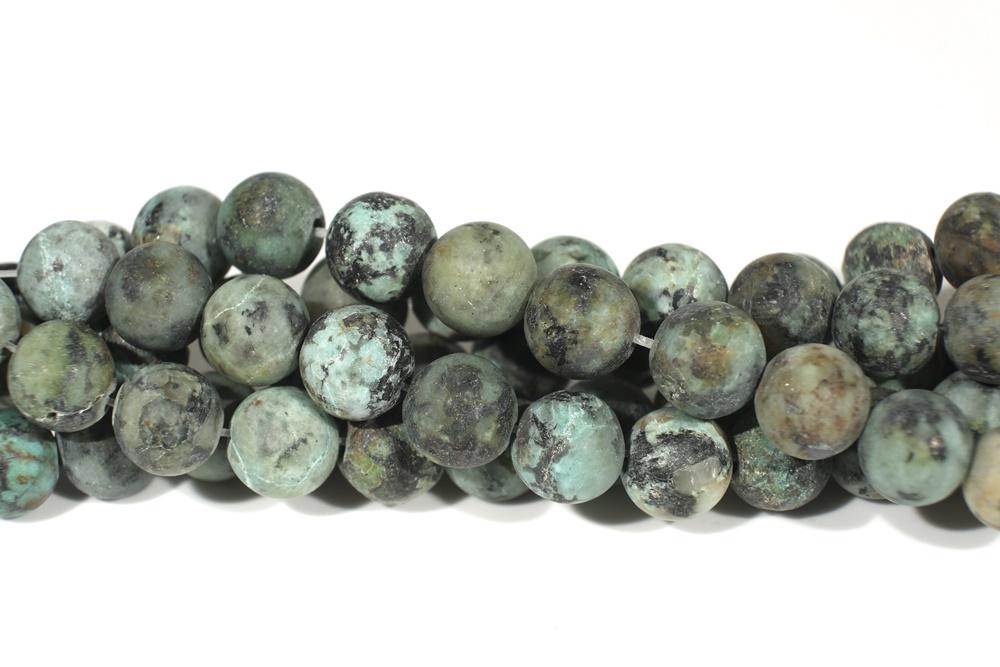 15.5" 10mm/12mm Frosted/matte African turquoise round beads, green black multi color beads