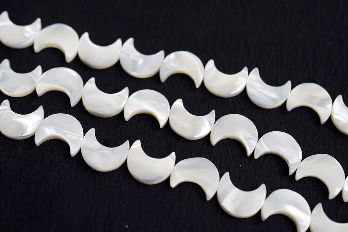 15.5" 14x16mm Natural white MOP moon, white mother of pearl