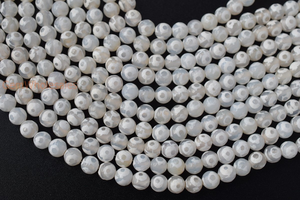 14.5" White tibetan Dzi agate 8mm/10mm/12mm/14mm round faceted beads, eye
