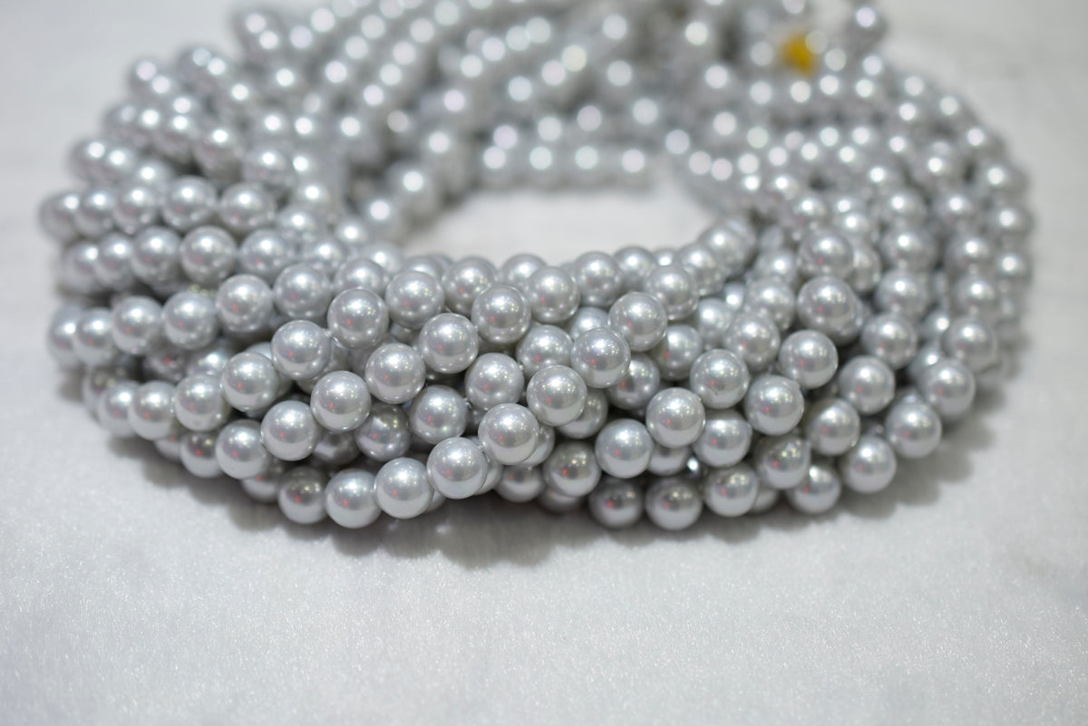 15.5" 8mm/10mm Silver grey Shell pearl round beads,TYA