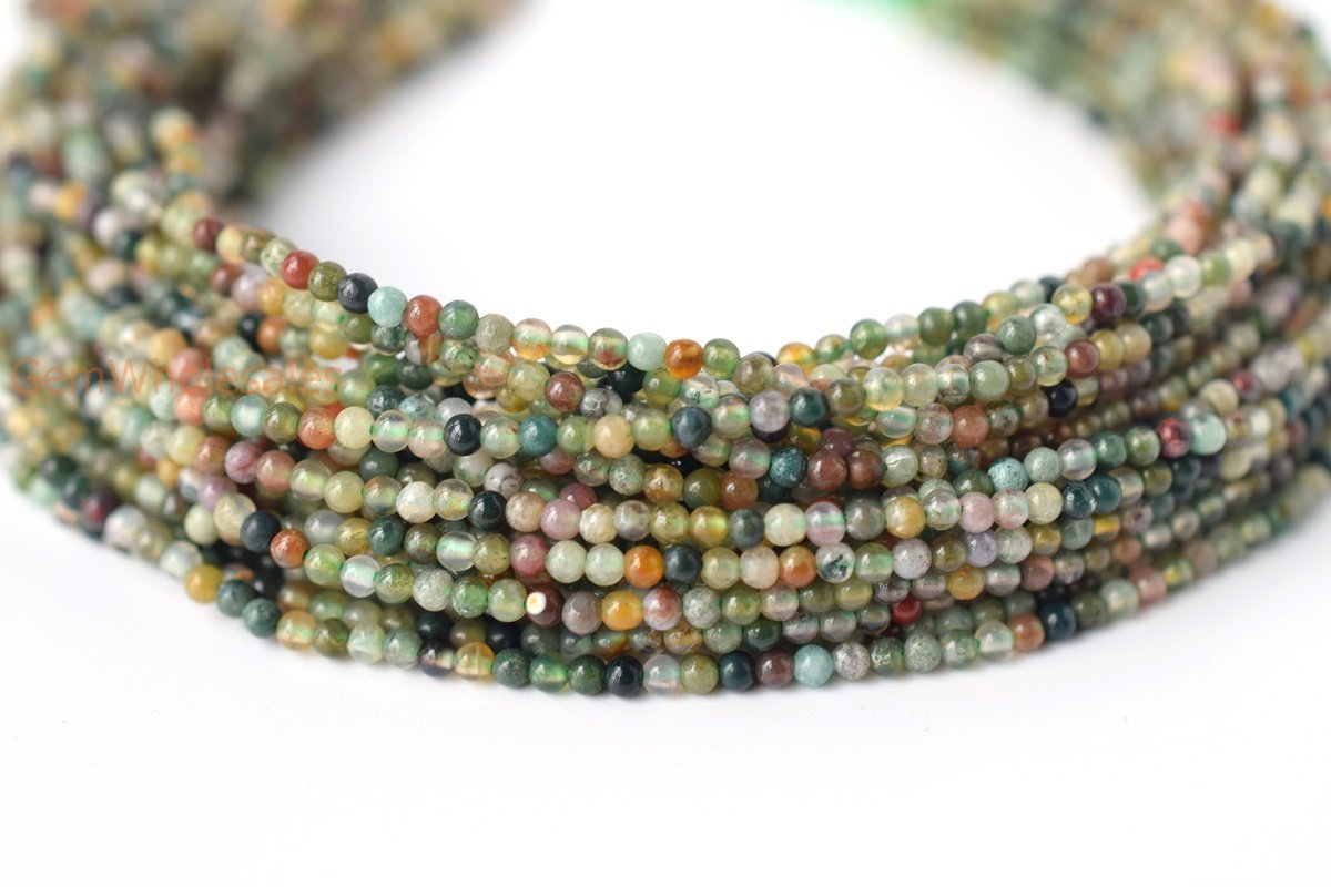 15.5" natural 2mm green Indian agate Round beads Gemstone