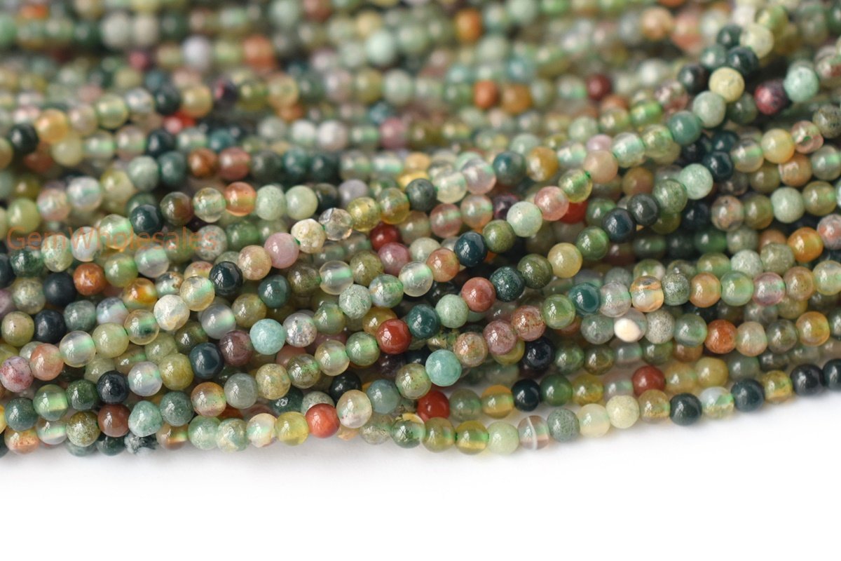 15.5" natural 2mm green Indian agate Round beads Gemstone