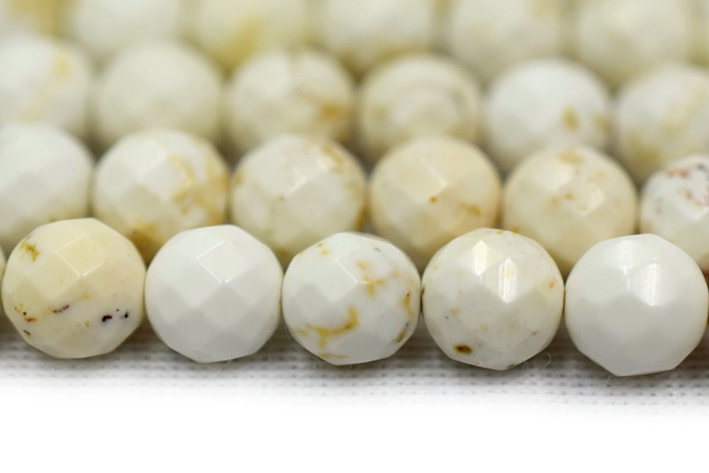 15.5" 8mm/10mm Cream White howlite round faceted beads, Ivory White beige gemstone wholesale