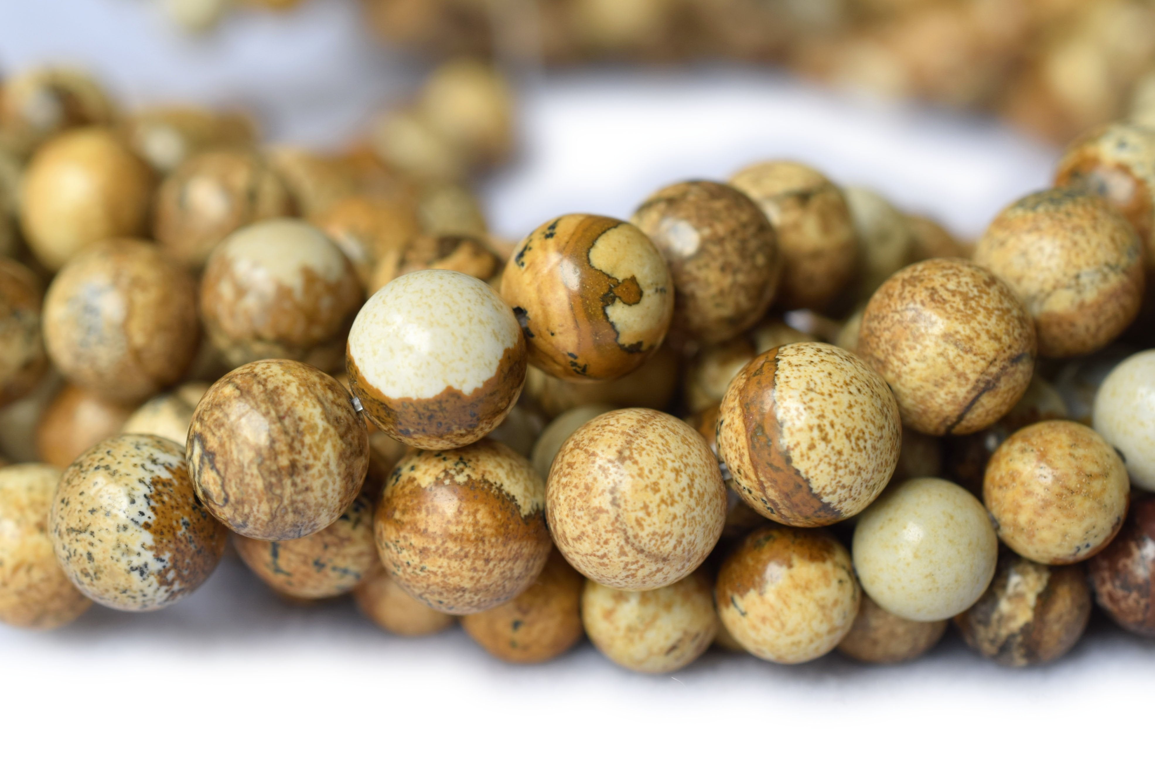15.5" Natural picture stone 14mm/16mm round beads, yellow brown color gemstone beads