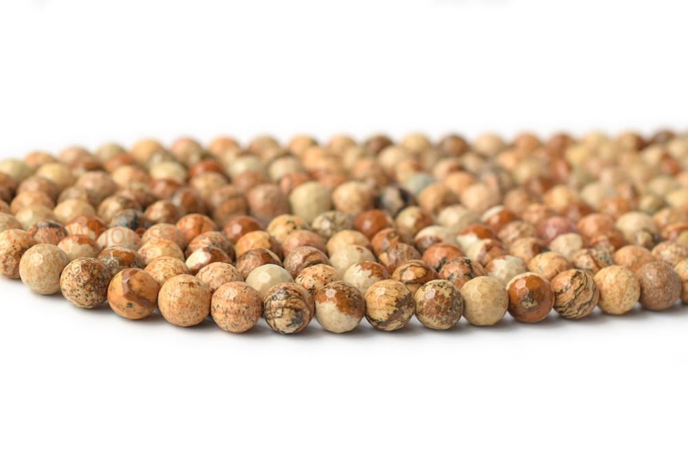 15.5" 8mm/10mm/12mm Natural picture stone round 128 faceted beads, yellow brown picture jasper